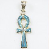 Ankh- Key of Life Silver Pendant with Light Blue Natural Stone